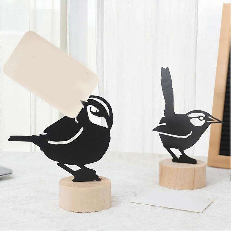 Black Iron Photo Clip Bird Memo Holder for Desktop Use 2Pcs Set