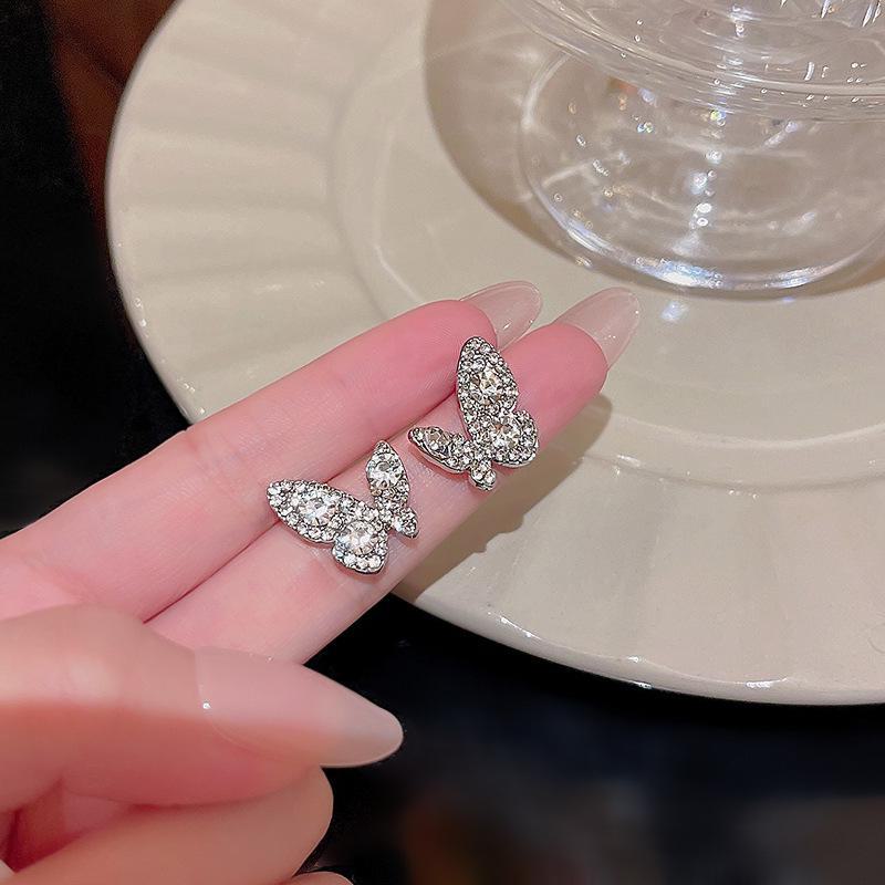 “Korean Diamond Butterfly Earrings: S925 Silver, Luxurious & Trendy Design”