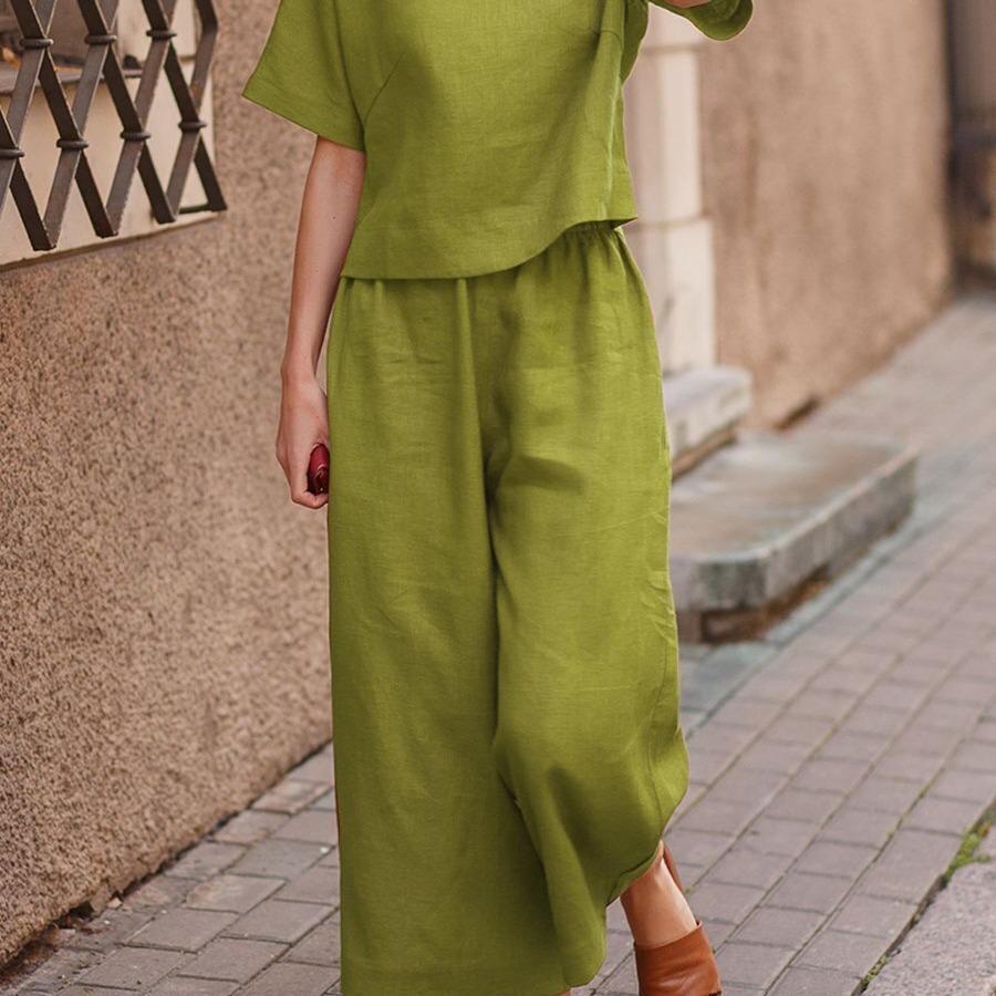 2023 International Solid Color Short-Sleeve Two-Piece Suit - Women's Elegant Commuting Outfit