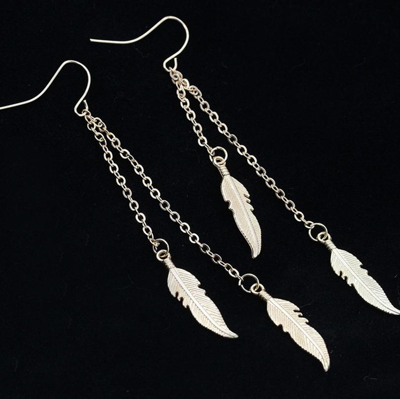 Vintage Feather Tassel Long Dangle Earrings for Women Fashion  Color Leaf Metal Drop Earrings Simple Statement Jewelry