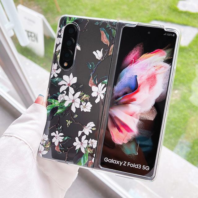 Женский милый красочный чехол для телефона с цветочным рисунком для Samsung Galaxy Z Fold 3 5g, прозрачный жесткий чехол для ПК для Z Fold3