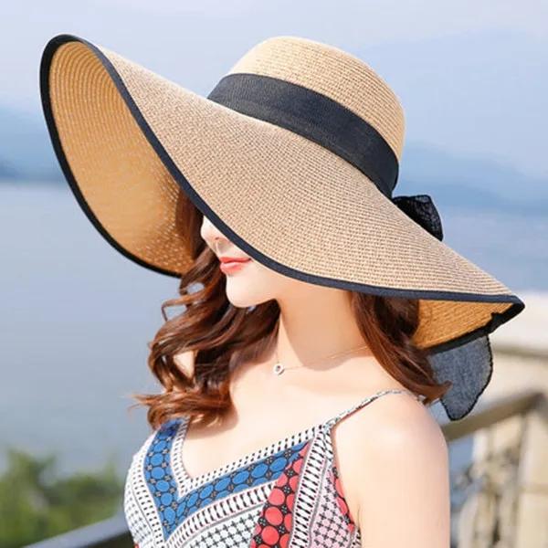 WTEMPO Соломенная шляпа для женщин, летняя повседневная кепка от солнца с широкими полями и бантом, женские пляжные шляпы для отпуска
