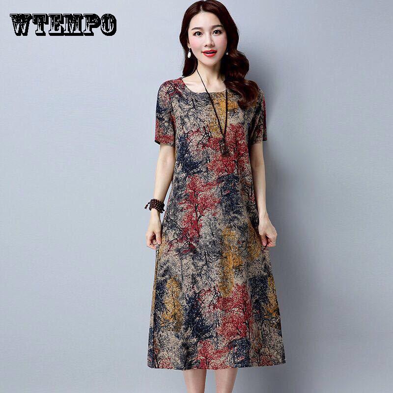 Женское летнее платье Свободное повседневное платье больших размеров с винтажным принтом Пляжный сарафан Платья Vestidos