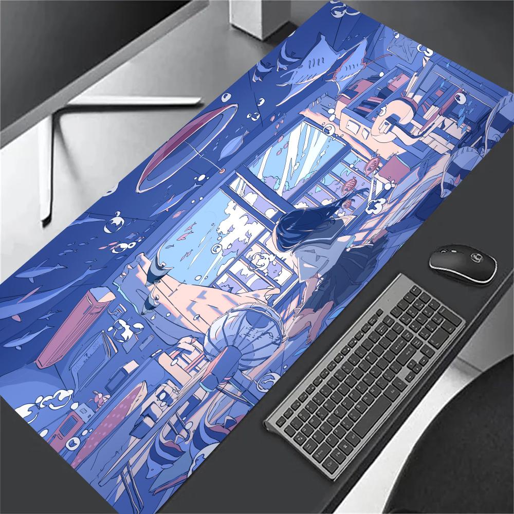 Anime Boy in the City Mousepad Non-slip Desk Pad Extended Computer Mouse Mat for Gamer Table Decor Pc Accessories Desk Mat