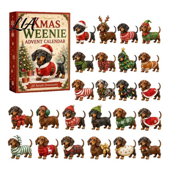 Festive Home Decoration 2026 Christmas Dachshund Advent Calendar, 3D Countdown Collectible Ornament Set Party Games for Kids with 24 Mini Dog Figures,