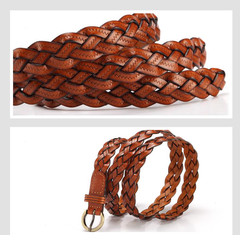Ladies Retro European and American Style Handwoven Leather Belt Fashion Pin Buckle Simple Love Hollow Clothing Decorative Belt