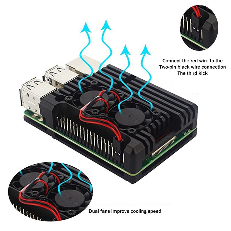 Алюминиевый корпус для Raspberry Pi 4 с/без двойного вентилятора охлаждения, металлическая оболочка, черный корпус для Rpi Raspberry Pi 4B