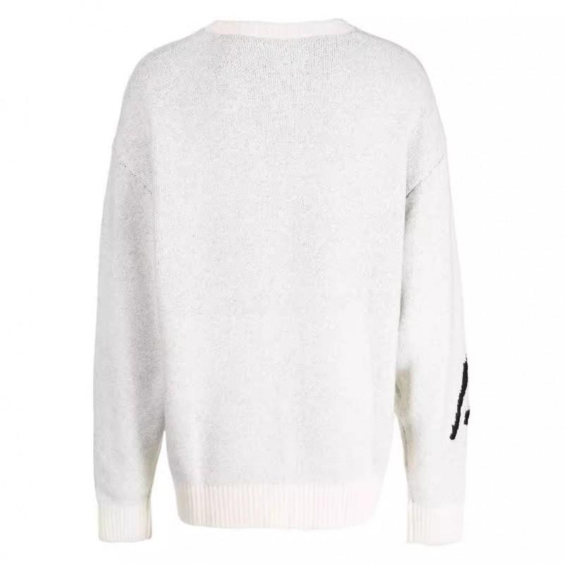 Unisex Oversized Knit Sweater With 3D Jacquard Streetwear Style Loose Fit Crew Neck