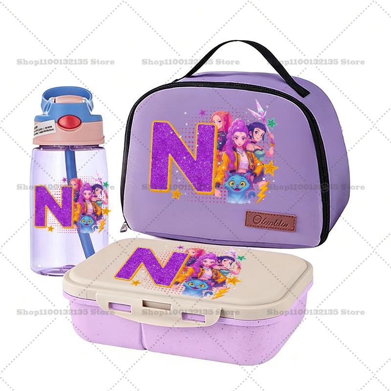 Korean Pop Demon Hunters Bento Case+Lunch Pouch+Water Bottle 3pcs Kit RUMI ZOEY Animation Design Student School Supplies Food Container Drinkware