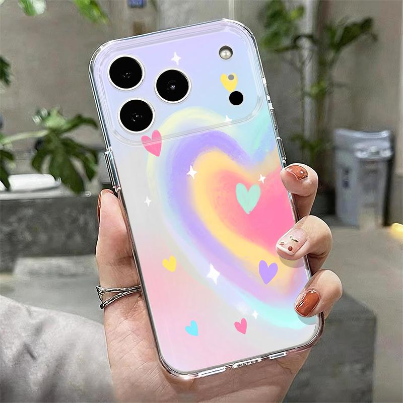 Чехол для iPhone 17 Pro Max Чехол iPhone 16 Pro Max 15 14 13 11 17E 16E Модный Принт Сердечки Ударопрочный Прозрачный Мягкий ТПУ Силиконовый Чехол