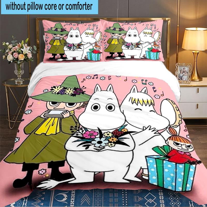 Moo-min Family Celebration 3PCS Bedding set,Ideal for 1pc Duvet Cover And 2pcs Pillowcases Perfect for Fan gift,Ideal for Bedroom, Dormitory
