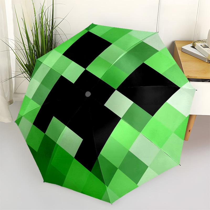 1pc My world pixel game, Creeper Themed High-quality Umbrella,Automatic Opening and Closing Umbrella,Multi-functional Umbrella G0811098