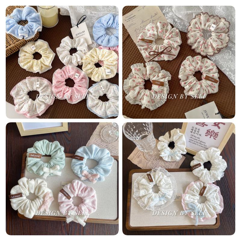 Мягкая вязаная коллекция Осень Зима Милый scrunchie В горошек Цветочный
