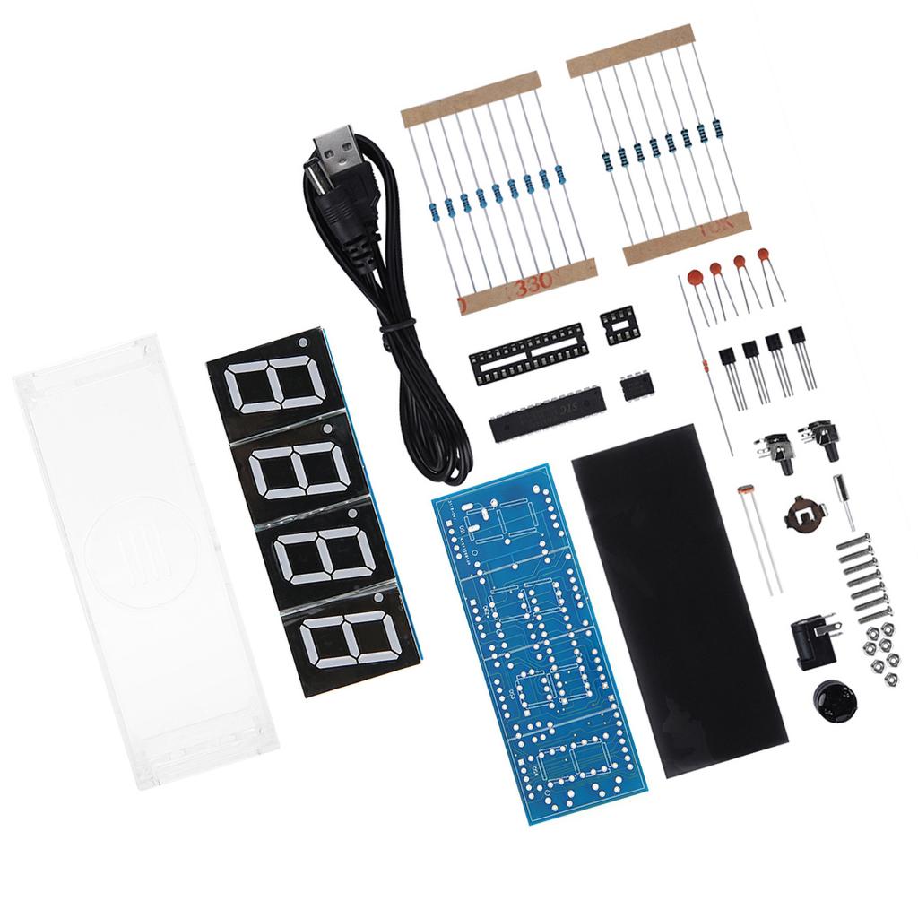 4 digit DIY Digital LED Clock Kit Auto Display Time Temperature Electronic DIY Kit Clock