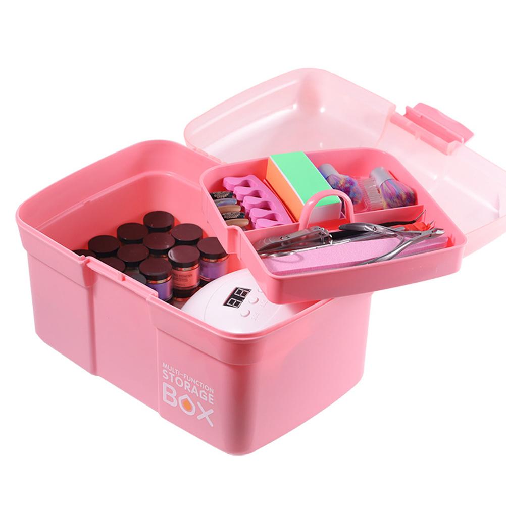 Plastic Storage Box with Removable Tray Nail Polish Carrying Case Multipurpose Organizer Storage