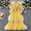 Ethnic Style Embroidery Flower Loose Holiday Dresses Women Summer V-neck Short Sleeved Tassel Vintage Bohemian Beach Long Dress