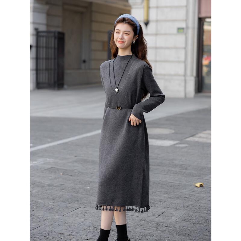 Mokana Women's Winter Long-Sleeve Layered Fringe Dress Set