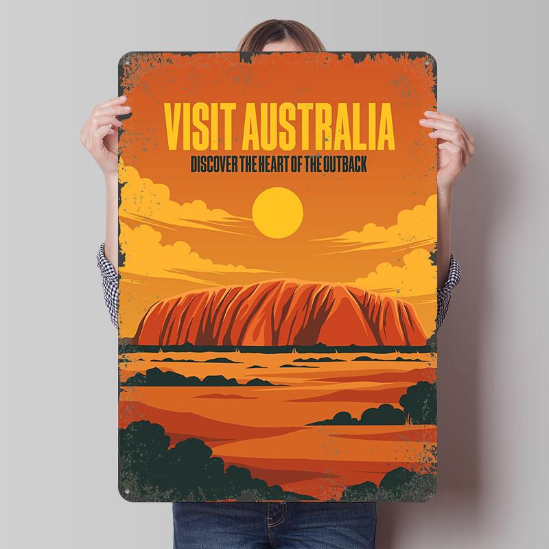 Visit Australia Outback Travel Tinplate Poster Customized Wall Art Vintage Retro Metal Signs for Setup Decorations Coffee Bar