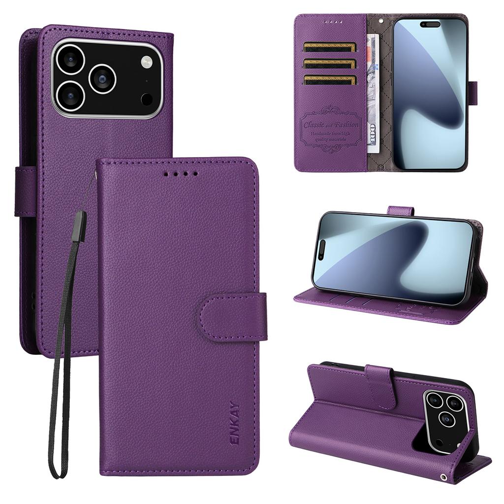 For iPhone 17 Pro Max Wallet Case with Strap RFID Blocking Leather Stand Phone Cover