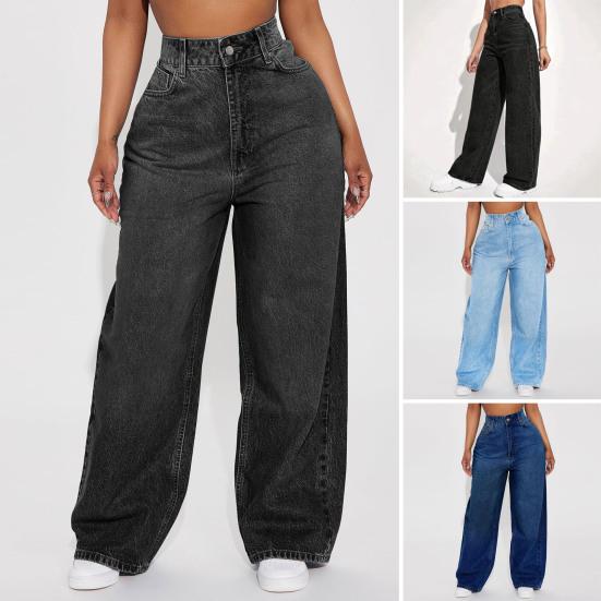 Женские джинсы с широкими штанинами, высокая талия, эластичные, бойфренды, джинсовые брюки, прямой крой, свободные, мешковатые, с карманами