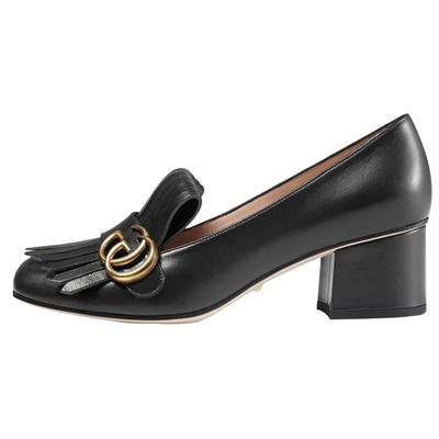Женские туфли на высоком каблуке GG Marmont Block Heel High Heels, черные, артикул 408208 C9D00 1000