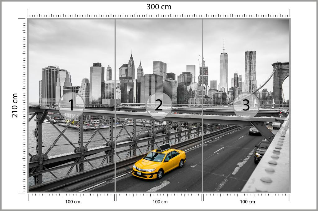 Photomural Taxi Crossing Brooklyn Bridge Smooth Vinyl 300x210