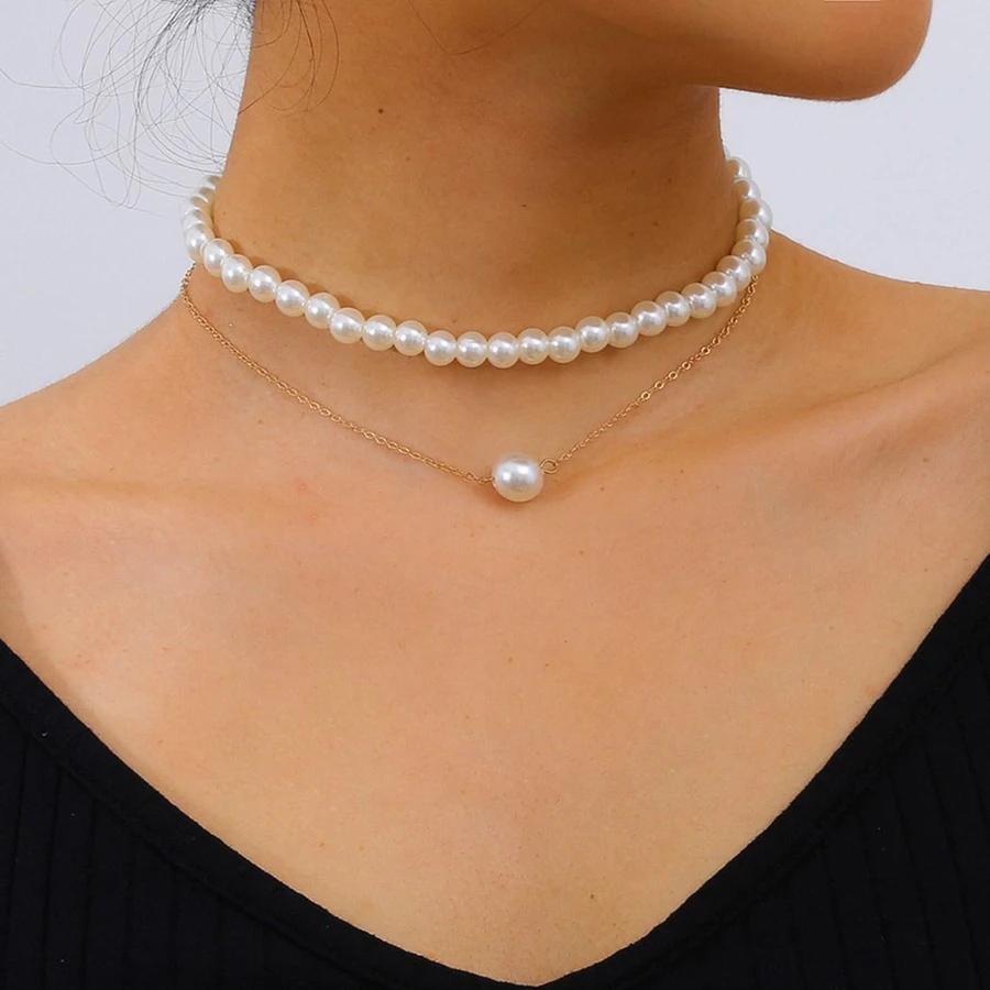 YWZIXLN Trend Elegant Jewelry Wedding Big Pearl Necklace For Women White Imitation Pearl Choker Necklace N0179