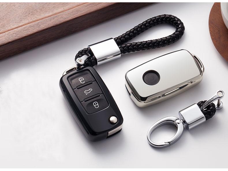 Volkswagen Folding TPU Key Case with Electroplated Soft Rubber Protective Shell for Lavida and Lamando Models