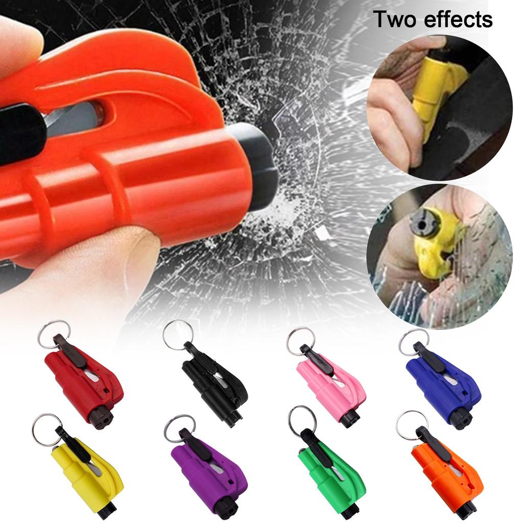 Car Safety Hammer Spring Type Escape Hammer Window Breaker Punch Seat Belt Cutter Hammer Key Chain Car Emergency Rescue Kit