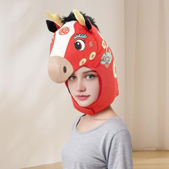 Yousheng Horse Headgear Hat Year of The Horse Cosplay Party Hat Soft Breathable Horse Head Photo Prop Cheerful Festival Headwear