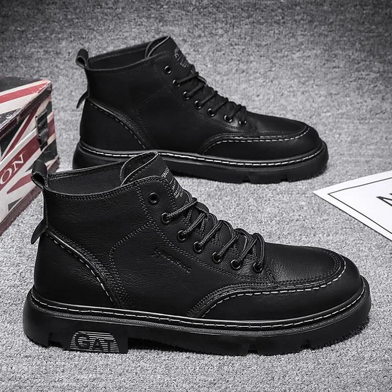 Fashion Men's Genuine Leather Casual Shoes for Men Italian Motorcycle Boots Classic Vintage Designer Outdoor Ankle Boots Walking Shoes