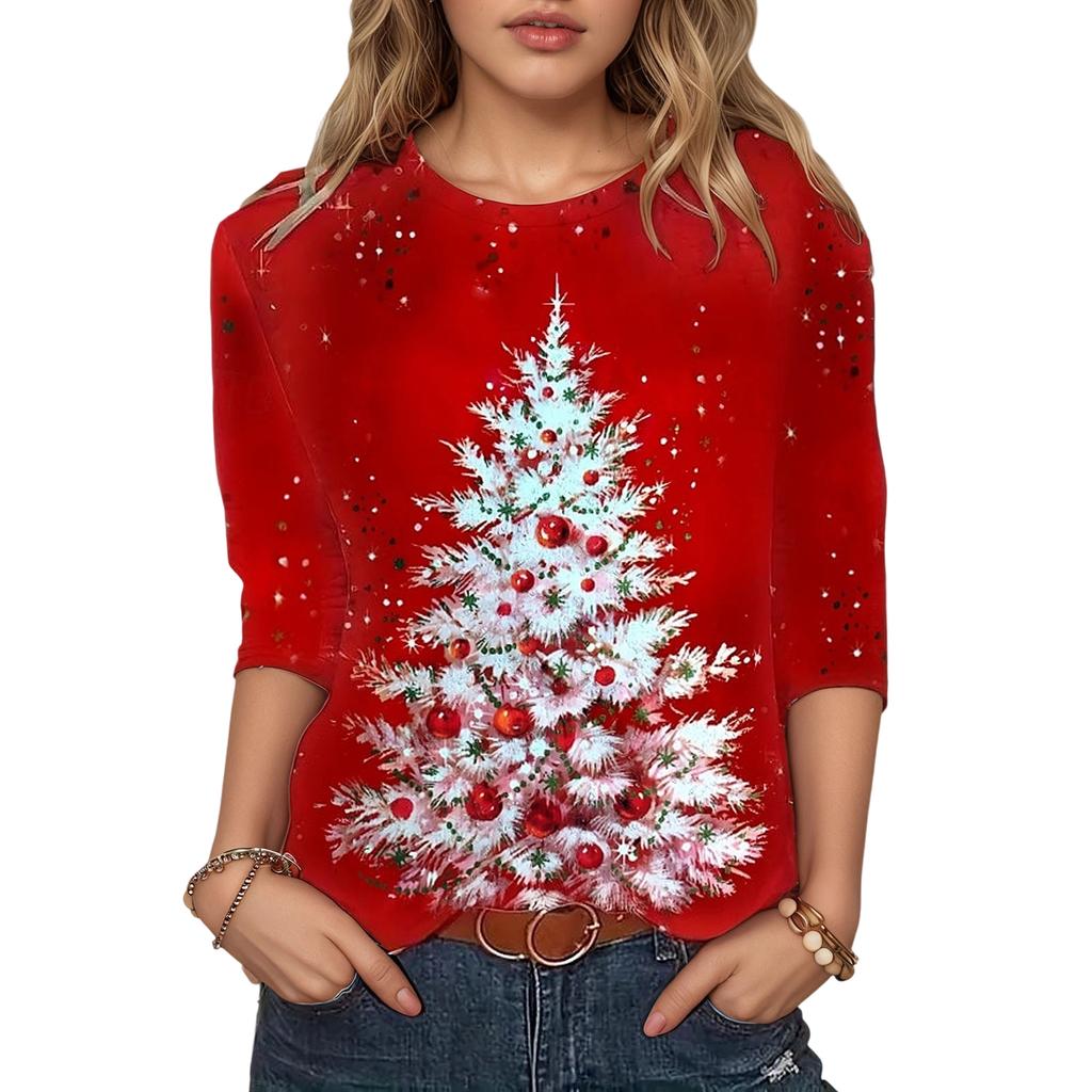 3/4 Sleeve Tops For Women T-Shirt Casual Print Tops T Shirt Round Neck Pullover Blouse