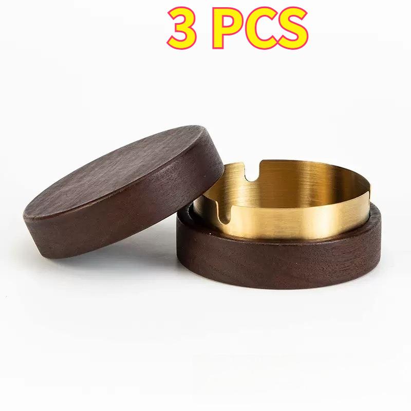 Wooden Ashtray with Lid Windproof Smoke‑Proof Stainless Steel Lining Easy Clean Decorative Ash Holder for Indoor Home