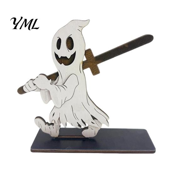Halloween Tabletop Decor Paper Towel Holder, Wooden Skeleton/Ghost/Cat/Pumpkin/Witch Stand, Creative Holiday Ornament Gothic Roll Storage Organizer