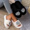 Fashion Flower Designed Fashion Warm Casual Flat Hairy Slippers for Women 2025 New Autumn Open Toes Comfortable Plush Cotton Drag Shoes