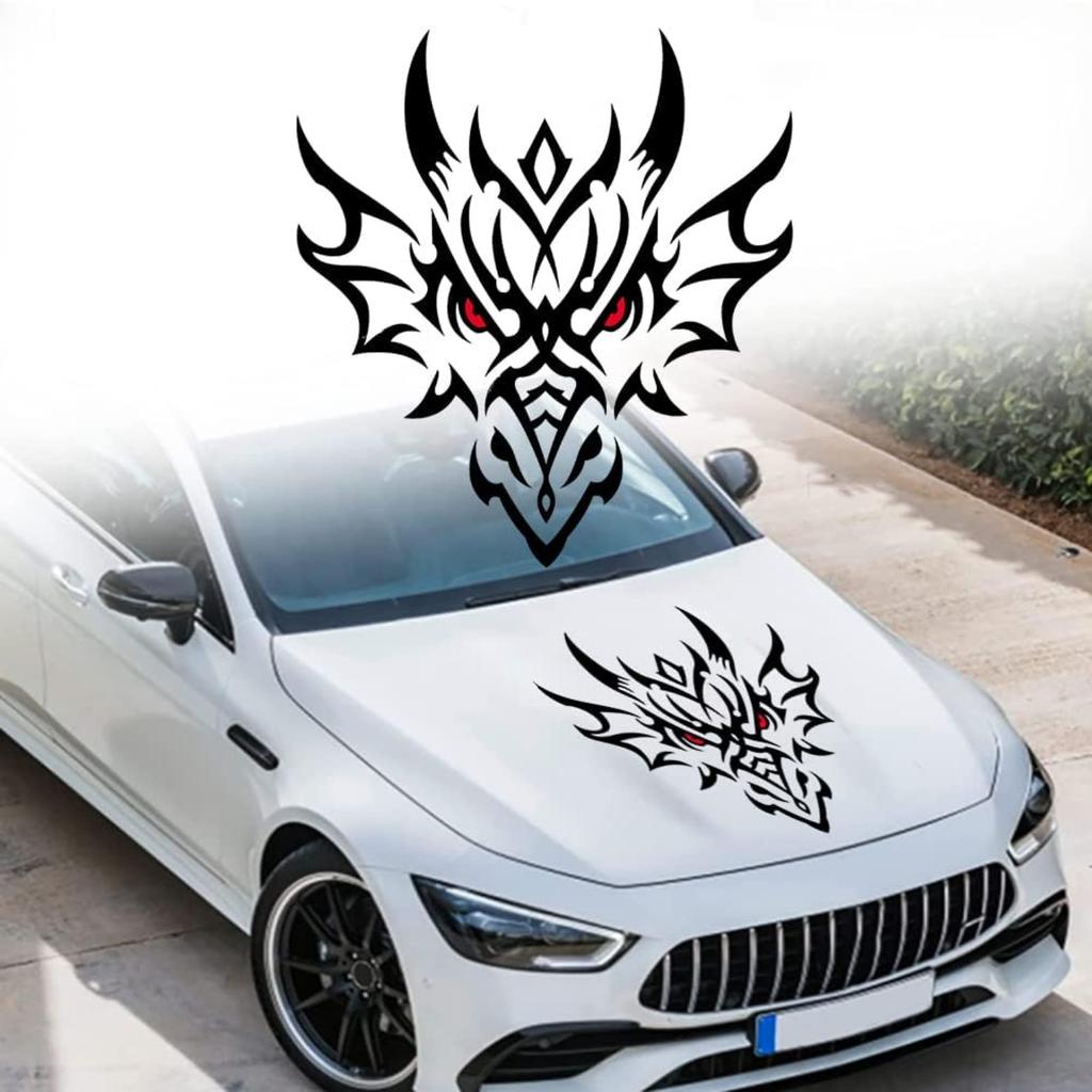 Car Decals, Self-Adhesive Vinyl Graphics Decals Car Hood Sticker Universal Scratch Hidden Car Stickers for Car Decoration (Dragon Head)
