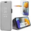Case for Samsung Galaxy M23 5G with 2 Tempered Glass Protectors Mirror Effect Smart Case Silver