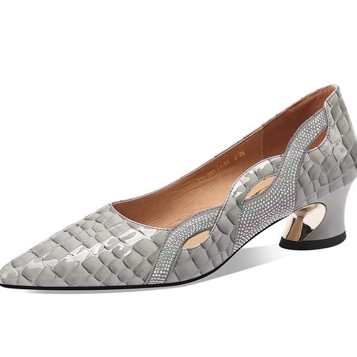 Туфли на грубом каблуке, женственные, лакированные, кожаные туфли, мягкая кожа, острый каблук, женские туфли, большой размер