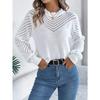 Elegant Round Neck Hollow Out Long Sleeve Pullover Sweater Women 2025 Fashion Sweet Autumn and Winter Casual Knitted Tops Solid Color Office Clothing