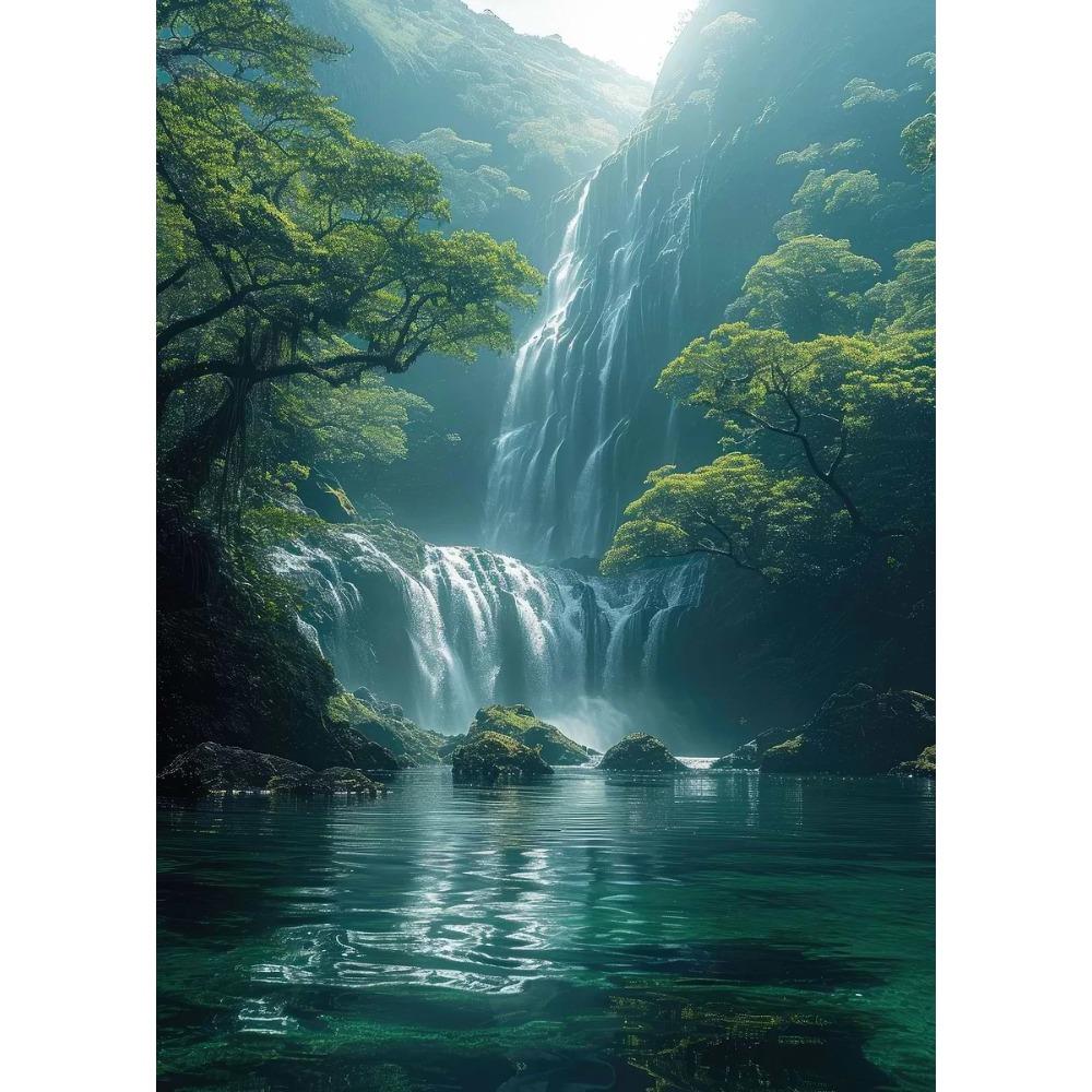 Natural Landscape Spectacular Waterfall Canvas Painting Green Tree Forest Posters Wall Art Prints Home Decor Frameless Paintings
