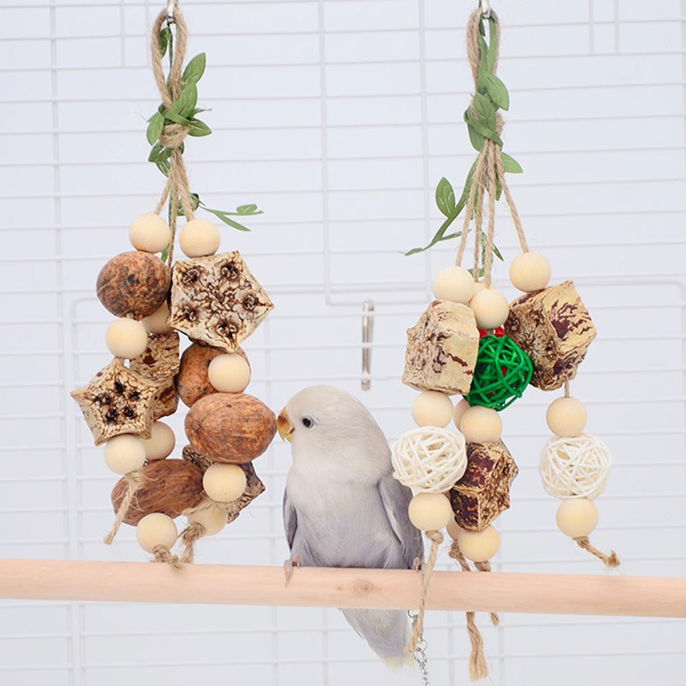1PC Random Color Wood Hanging Parrot Chewing Swing Toy for Pet Bird Conure Parakeet Cockatiel Lovebird Birdcage Hanging Bite Toy