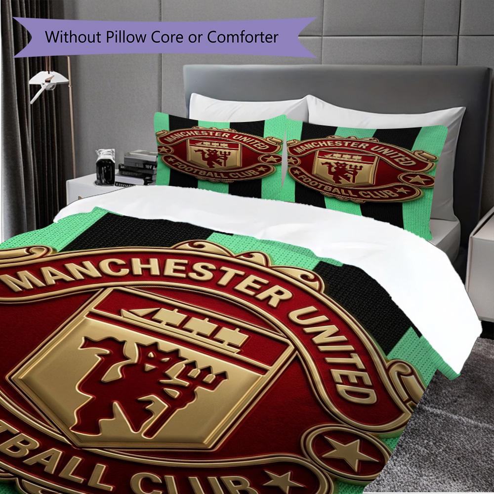 Manchester Glory Emblem Three-piece set (1 * duvet cover + 2 * pillowcase, without core) 2D Flat Christmas birthday gift Soft and comfortable