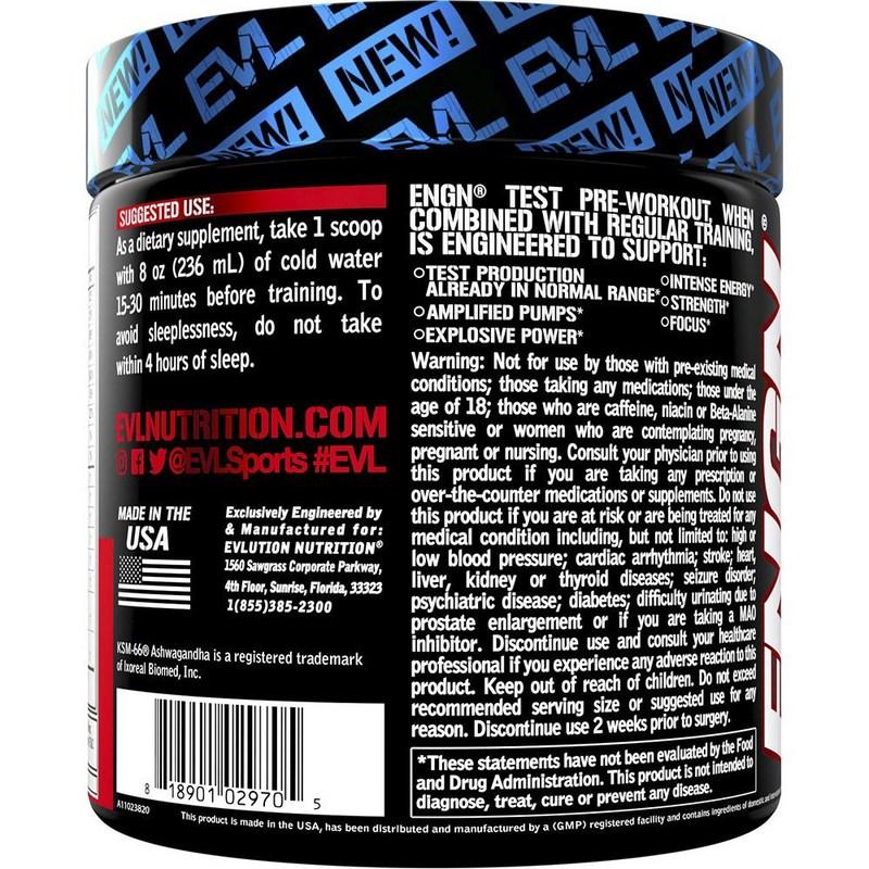 EVLUTIONNUTRITION ENGN Test Pre-Workout Engine + Testosterone Support Fruit Punch Flavor, 285g, 1 Pack