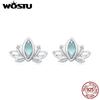 WOSTU Real 925 Sterling Silver Ice Green Lotus Flower Stud Earrings For Women Elegant jewelry gift For mom Daughter Lover
