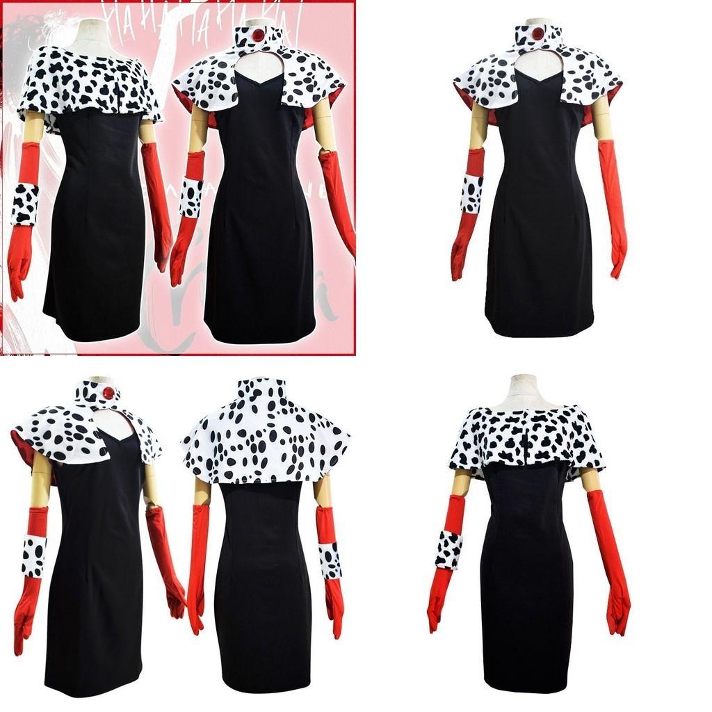 Элегантный и модный женский костюм для косплея злодейки Круэллы Де Виль, полный комплект для Хэллоуина