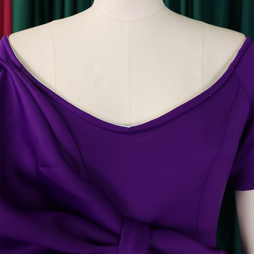 JKASHDK Women's Fashion Summer Spring Solid Color Print Short Sleeve V-Neck High Waist Cocktail & Evening Dresses