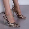 Туфли на высоком каблуке 2024 года, новые женские туфли из искусственной кожи, повседневные офисные туфли без застежек на шпильках, модные туфли с острым носком для ночного клуба с леопардовым принтом, танцевальная обувь