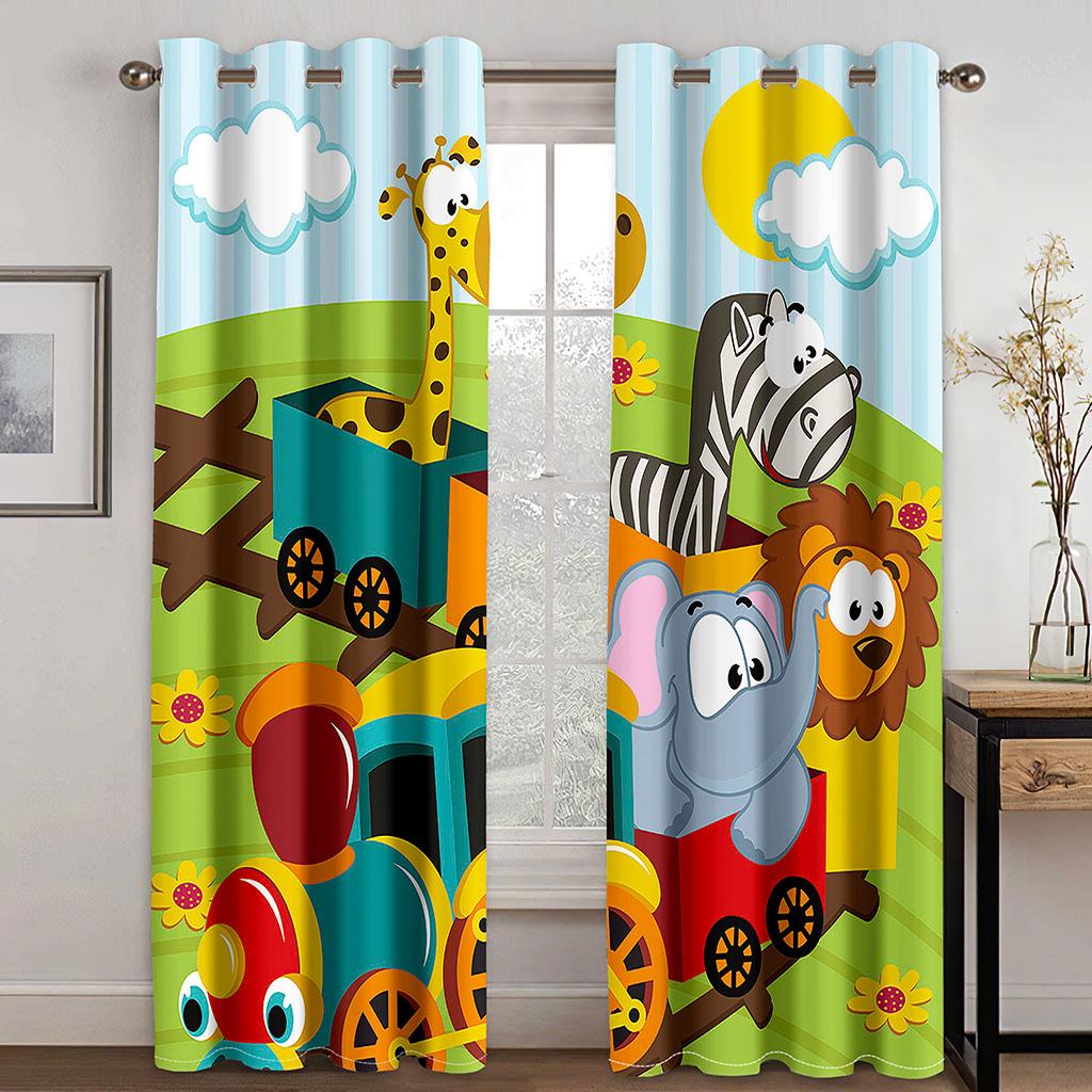 Children's Favorite Animal World Animation Series Sunshade Curtains 2 Pieces of Living Room Bedroom Home Decoration