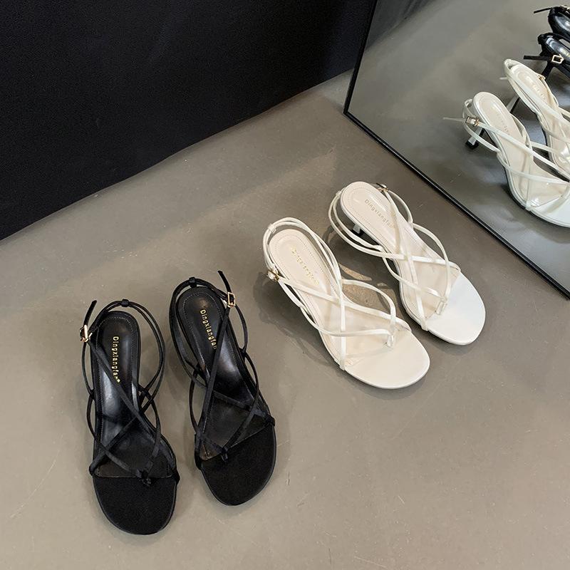 Модные женские туфли на высоком каблуке 2024 лето новый стиль мода крест тонкий ремешок каблуки корейский стиль темперамент высокий каблук сандалии