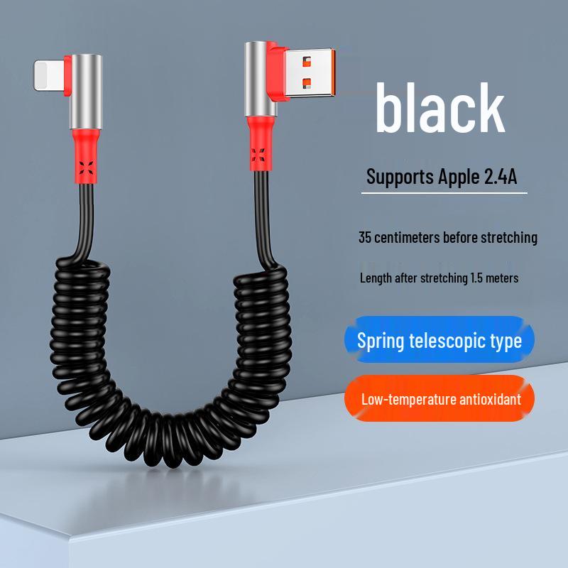 Двойной угловой пружинный выдвижной USB-кабель для быстрой зарядки 6A для телефонов и автомобилей